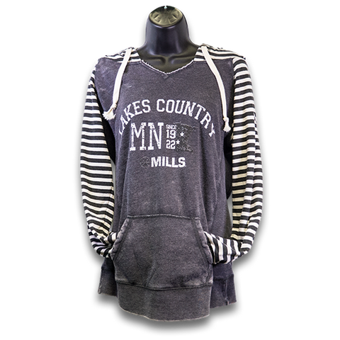 MAG "Lakes Country" Ladies Striped Fleece Hoodie - Black/White