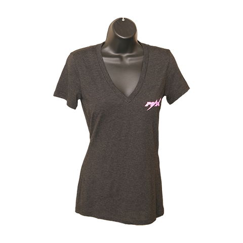 MAX V-Neck T-Shirt - Charcoal/Pink