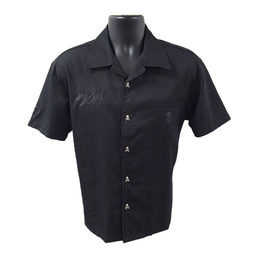 MAX 'Back In Black' Metal Skull Button Shirt - Black/Black