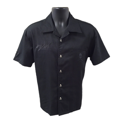 MAX 'Back In Black' Metal Skull Button Shirt - Black/Black