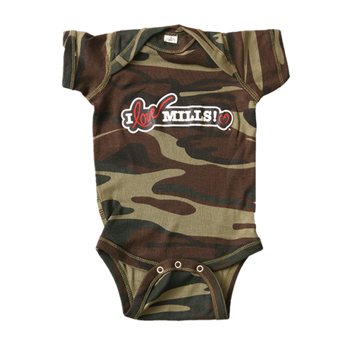 I Love Mills! Baby Camo Onesie - Green Camo