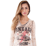Vintage Racing V-Neck T-Shirt, Beige