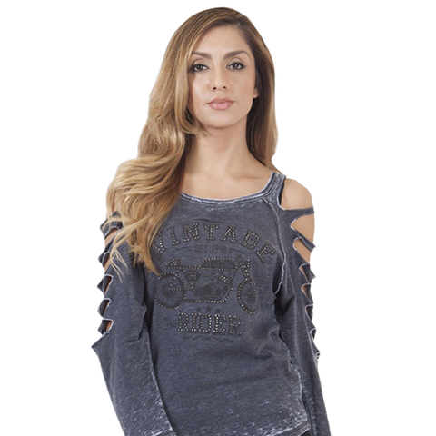 Vintage Motorcycle Burnout Top, Charcoal