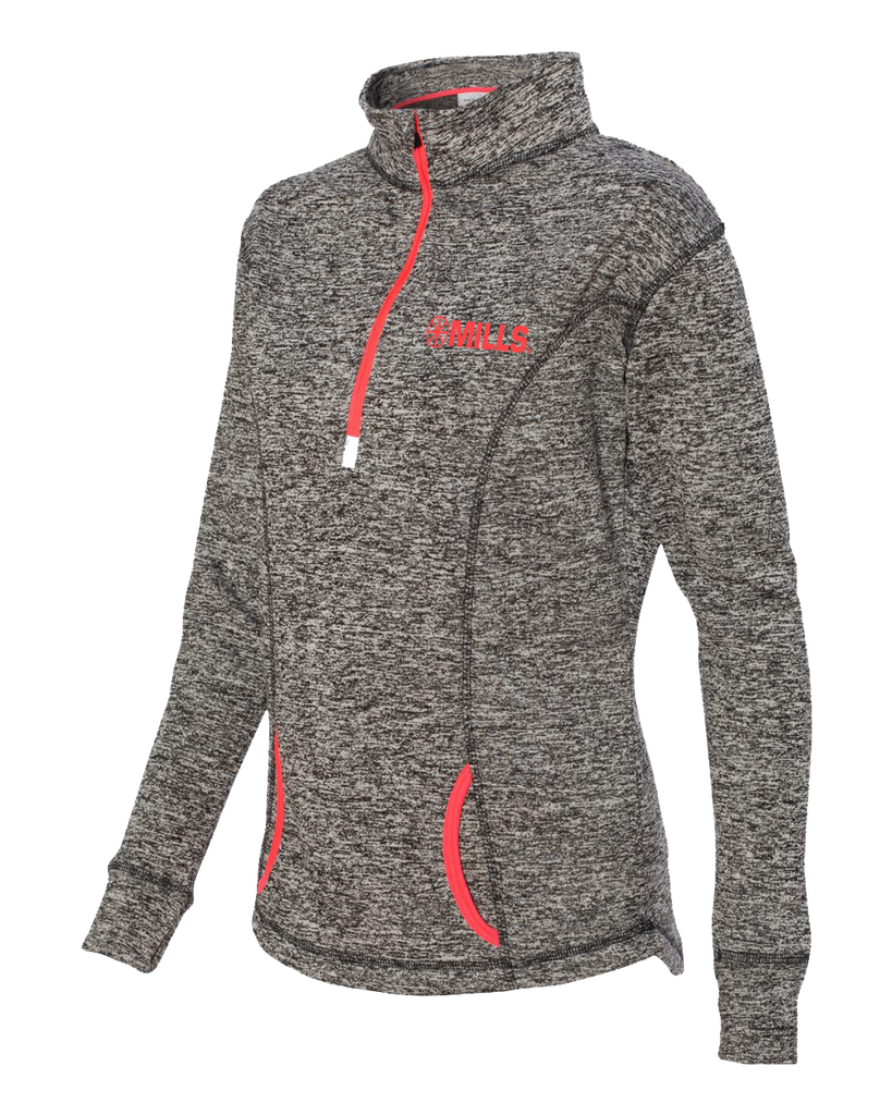 J America Cosmic Fleece 1/4 Pullover - Charcoal Fleck/Fire Coral