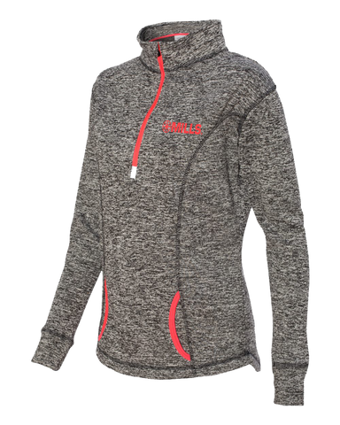 J America Cosmic Fleece 1/4 Pullover - Charcoal Fleck/Fire Coral