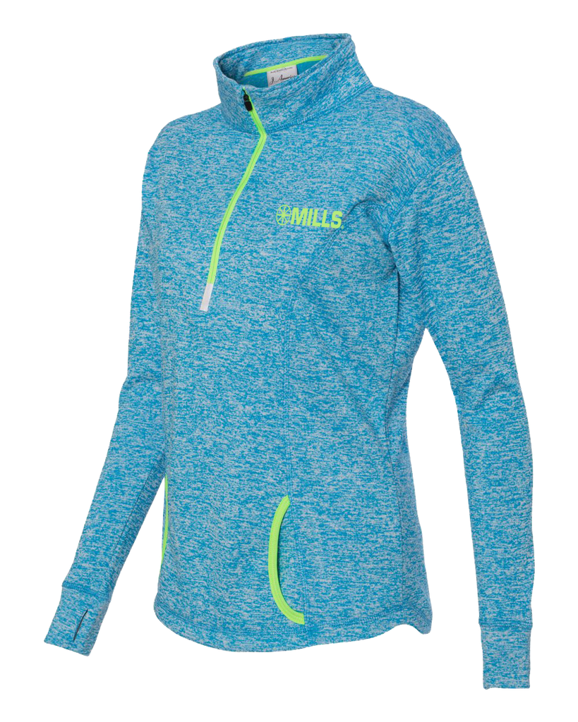 J America Cosmic Fleece 1/4 Pullover - Electric Blue/Neon Green