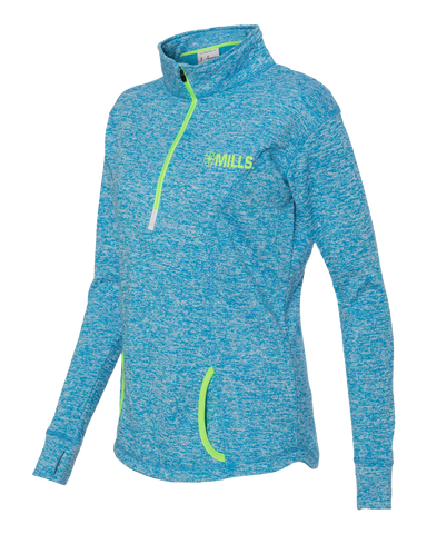 J America Cosmic Fleece 1/4 Pullover - Electric Blue/Neon Green