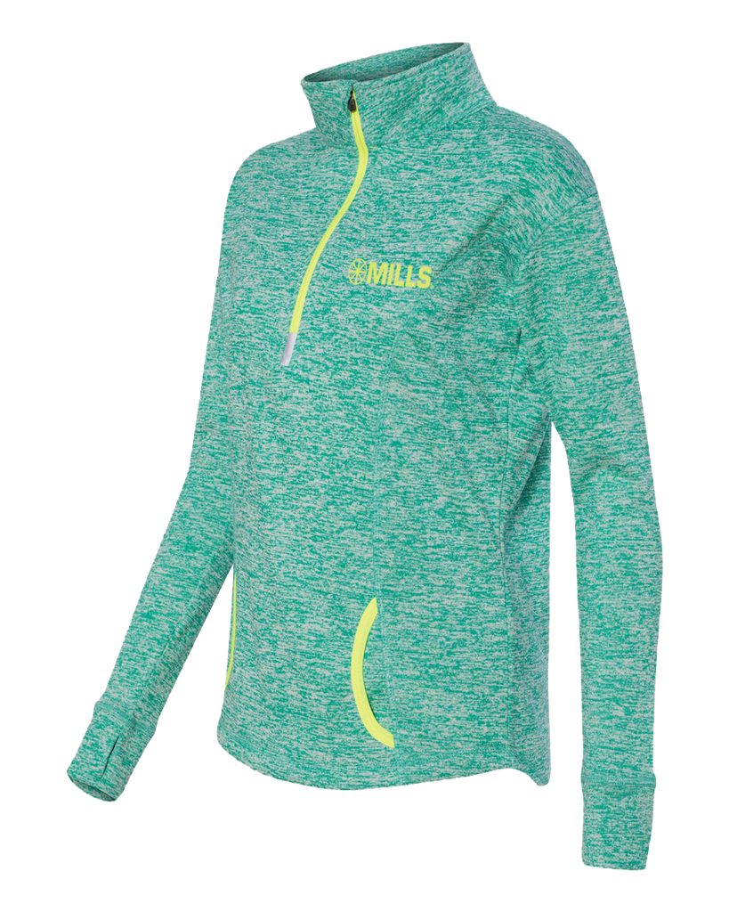 J America Cosmic Fleece 1/4 Pullover - Emerald/Neon Yellow