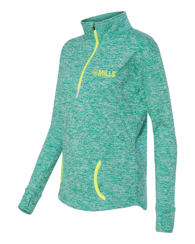 J America Cosmic Fleece 1/4 Pullover - Emerald/Neon Yellow