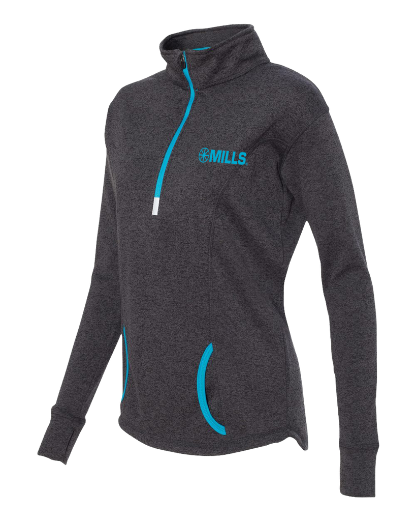 J America Cosmic Fleece 1/4 Pullover - Onyx Fleck/Electric Blue