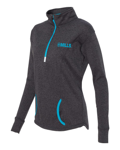J America Cosmic Fleece 1/4 Pullover - Onyx Fleck/Electric Blue
