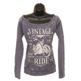 "Vintage Ride" Boat-Neck Sweatshirt - Denim Blue